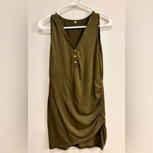 Olive Green Sleeveless Dress with Side Detail